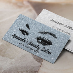 Dusty Blue Glitter Lashes & Brows Makeup Artist Business Card