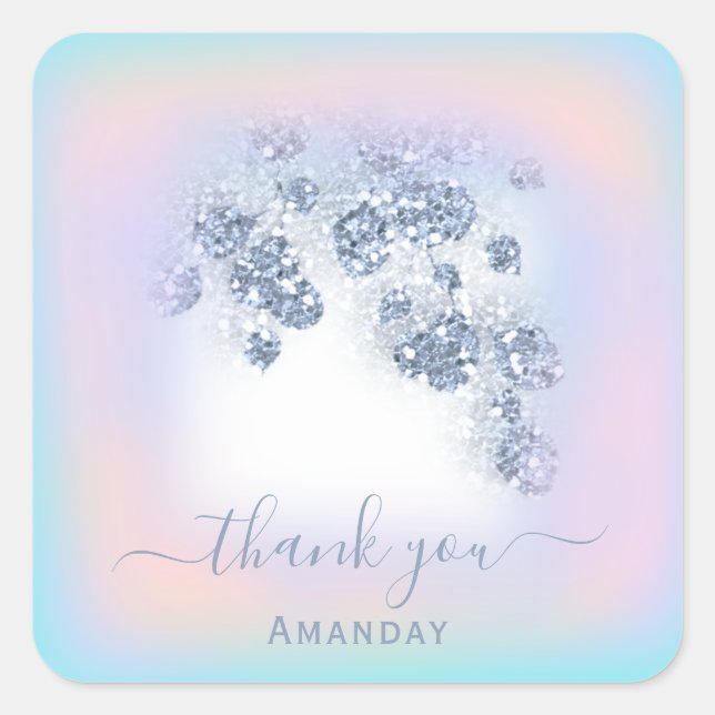 Dusty Blue Glitter Peach Mint Thank Sweet 16th Square Sticker (Front)
