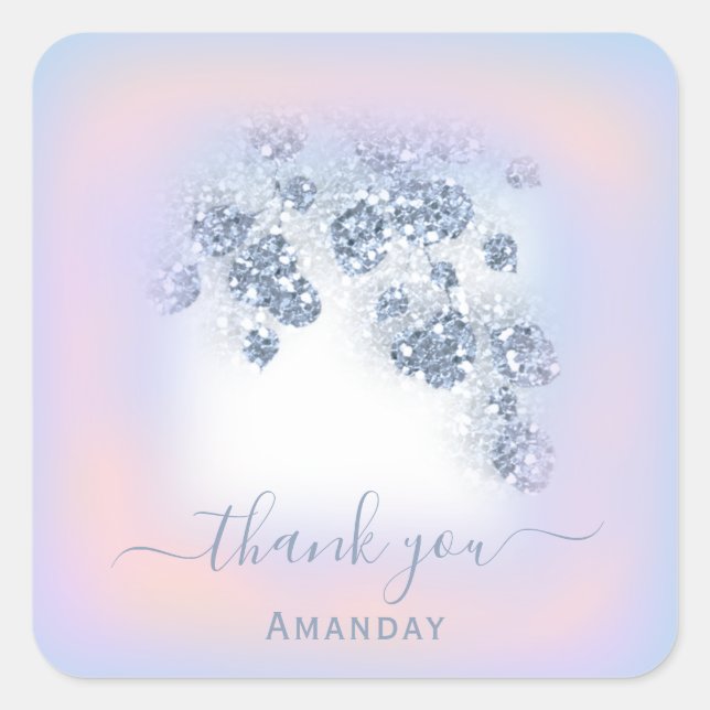 Dusty Blue Glitter Peach Rose Thankl Sweet 16th Square Sticker (Front)