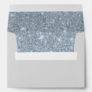 Dusty Blue Glitter Silver Wedding Envelope