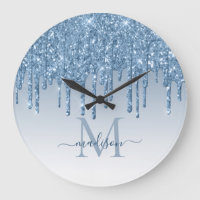 Dusty Blue Glitter Sparkle Glam Dripping Monogram