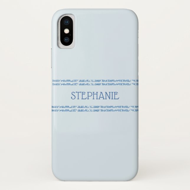 Dusty Blue Glitter Stripes Personalized Case-Mate iPhone Case (Back)