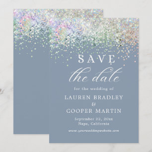 Dusty Blue Glitter Wedding Save The Date