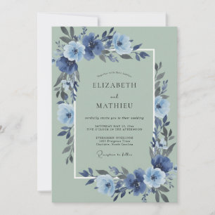 Dusty Blue Glorious Springtime Wedding Invitation