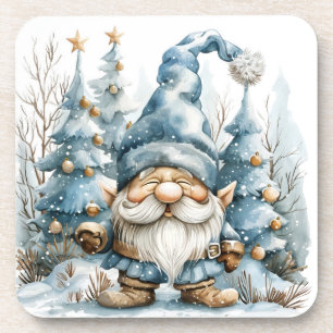 Dusty Blue Gnome and Christmas Trees Coaster