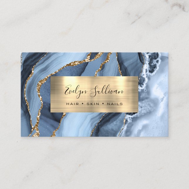 Dusty Blue Gold Agate Business Card (Front)