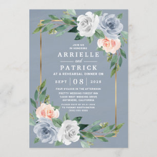 Dusty Blue Gold Blush Pink Peach Rehearsal Dinner Invitation