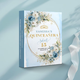 Dusty Blue Gold Botanical Quinceañera Keepsake  Binder