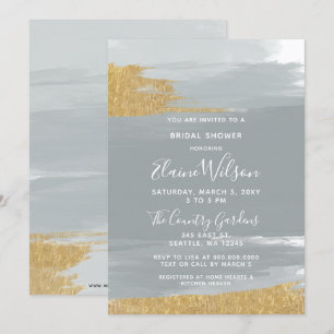 Dusty Blue Gold Calligraphy Bridal Shower Invitation