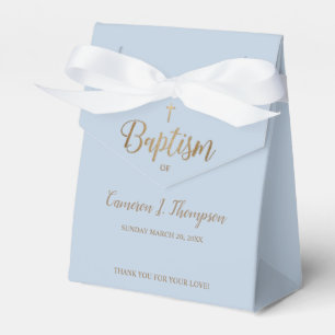 Dusty blue Gold cross baby boy baptism Custom Favor Box
