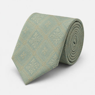 Dusty Blue Gold Diamond Damask Royal Jacquard Tie