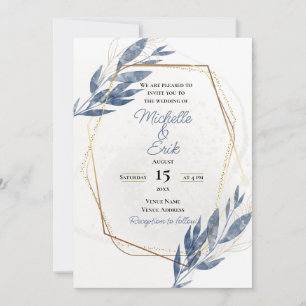 Dusty Blue Gold Elegant Modern Luxury Wedding  Inv Invitation