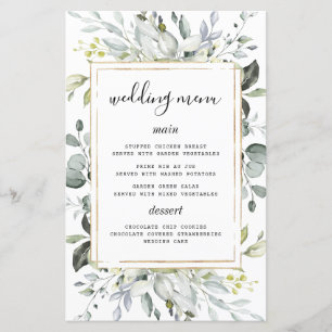 Dusty Blue Gold Elegant Rustic Wedding Menu Cards