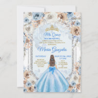 Dusty Blue & Gold Floral Mis XV Anos Invitation