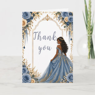 Dusty Blue Gold Floral Sweet Sixteen Party Thank You Card