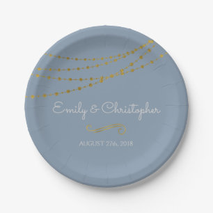 Dusty Blue & Gold Foil String Lights Plates