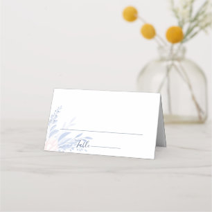 Dusty Blue Gold Geometric Pink Floral Wedding Place Card