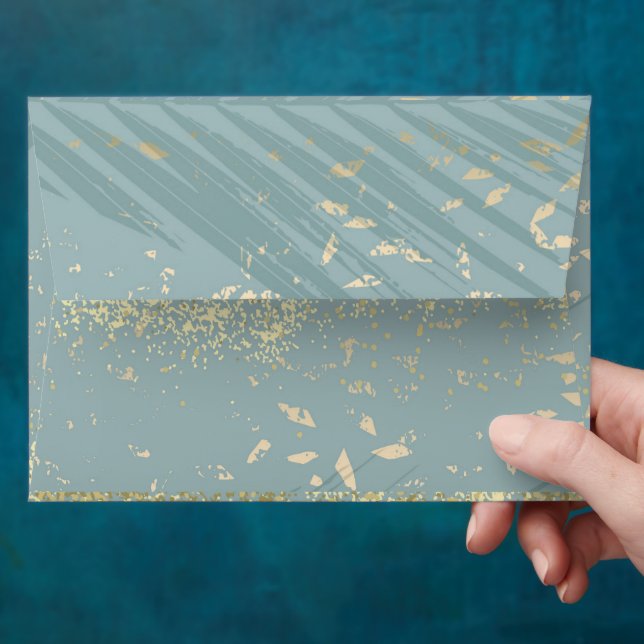 Dusty Blue Gold Glitter Dust Envelope (Hand)