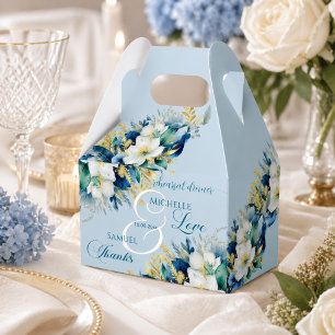 Dusty Blue Gold Glitter Floral Rehearsal Dinner Favor Box