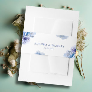 Dusty Blue & Gold Glitter Floral Rustic Wedding Invitation Belly Band