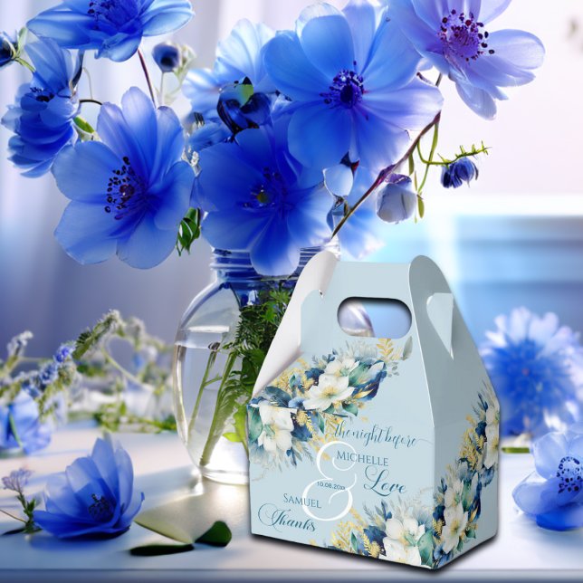 Dusty Blue Gold Glitter Floral The Night Before Favor Box (Creator Uploaded)