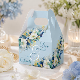 Dusty Blue Gold Glitter Floral Wedding Favor Box