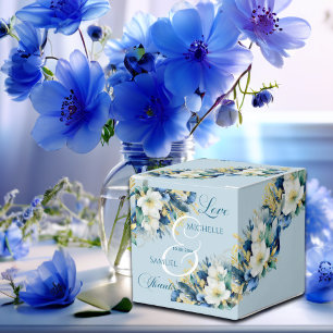 Dusty Blue Gold Glitter Floral Wedding Favor Box