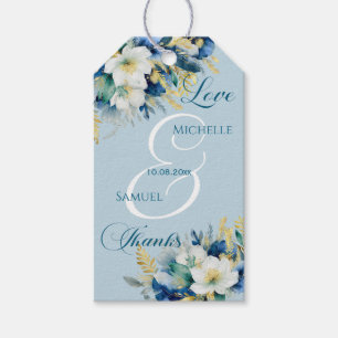 Dusty Blue Gold Glitter Floral Wedding Gift Tags