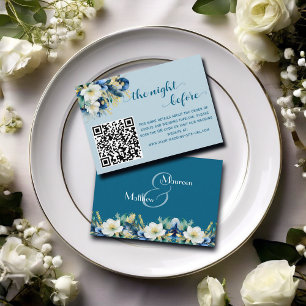 Dusty Blue Gold Glitter QR Code The Night Before Enclosure Card