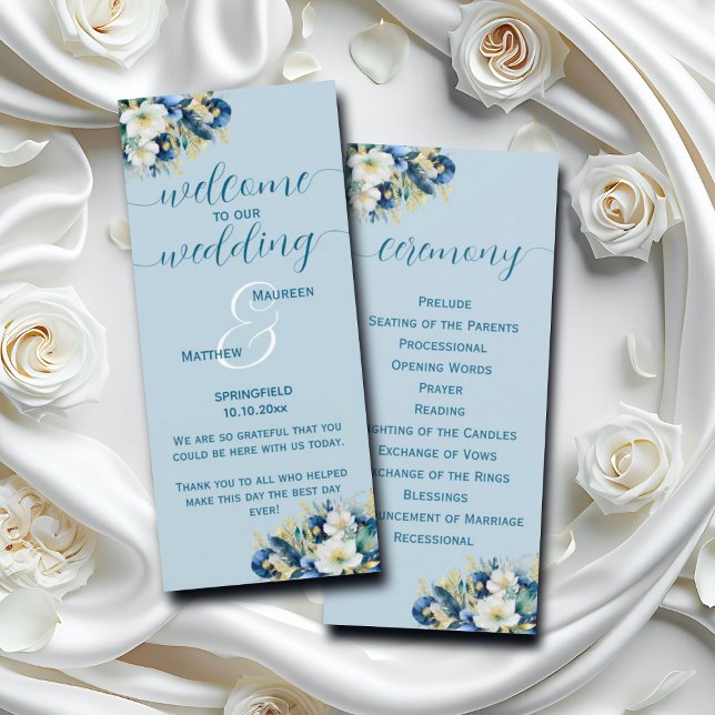 Dusty Blue Gold Glitter Wedding Ceremony Program  (Creator Uploaded)