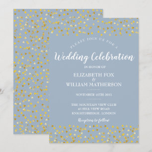 Dusty Blue Gold Hearts Confetti Faire-part de mari