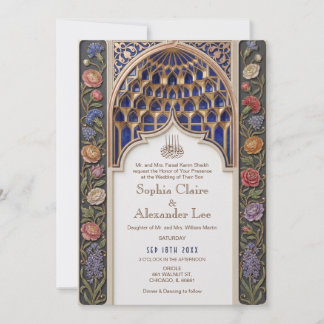 Dusty Blue & Gold Islamic Wedding Invitation