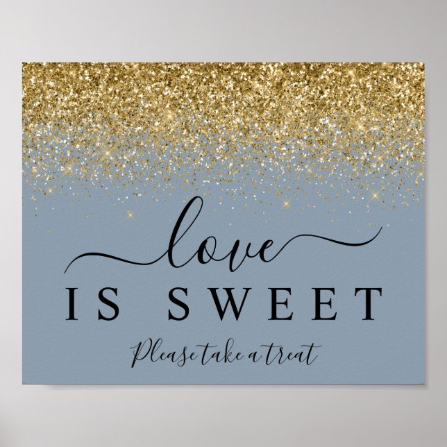 Dusty Blue & Gold Love is Sweet Dessert Sign (Front)