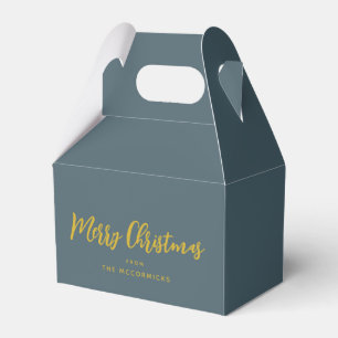 Dusty Blue Gold Merry Christmas Script Custom Favor Box