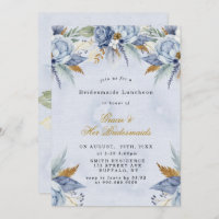 Dusty Blue Gold Peony Bridesmaids Invitations de d