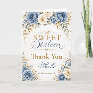 Dusty Blue Gold Sweet Sixteen Thank You Card