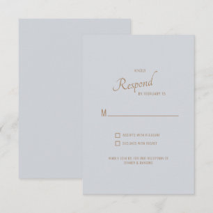 Dusty Blue Gold Text Wedding RSVP Card