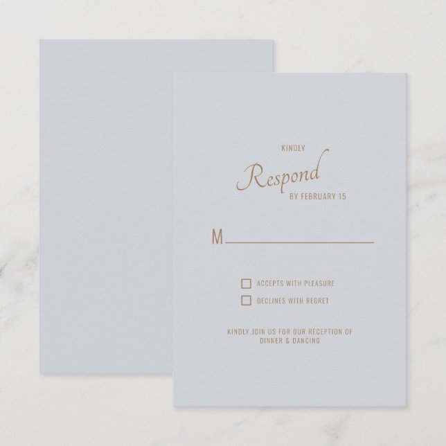 Dusty Blue Gold Text Wedding RSVP Card (Front/Back)
