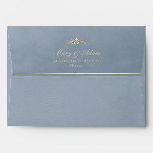 Dusty Blue & Gold Velvet Texture Wedding Envelope