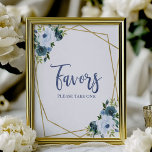Dusty Blue Gold  Watercolor Floral Favors Sign<br><div class="desc">Dusty Blue Watercolor Floral Favors Sign</div>