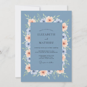 Dusty Blue Graceful Summer Wedding Invitation