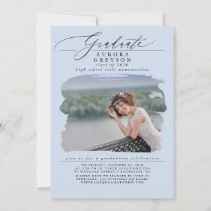 Dusty Blue Graduation Modern Minimal Photo Invitation