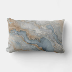 Dusty Blue Gray Tan Beige Abstract Lumbar Pillow