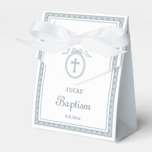 Dusty Blue Greek Frame Baptism Tent Favor Box