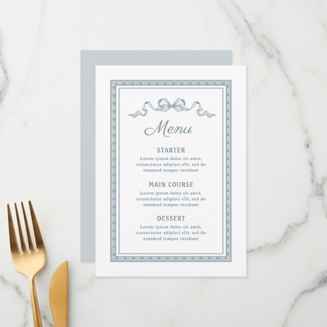 Dusty Blue Greek Frame Menu (Front/Back In Situ)