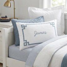 Dusty Blue Greek Key Monogram Standard Pillow Case