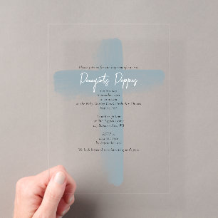 Dusty Blue Greek Orthodox Christening Boy Baptism Acrylic Invitations