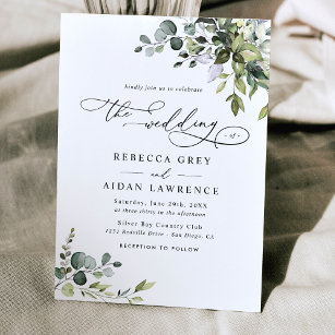 Dusty Blue Green Eucalyptus Greenery Wedding Invitation