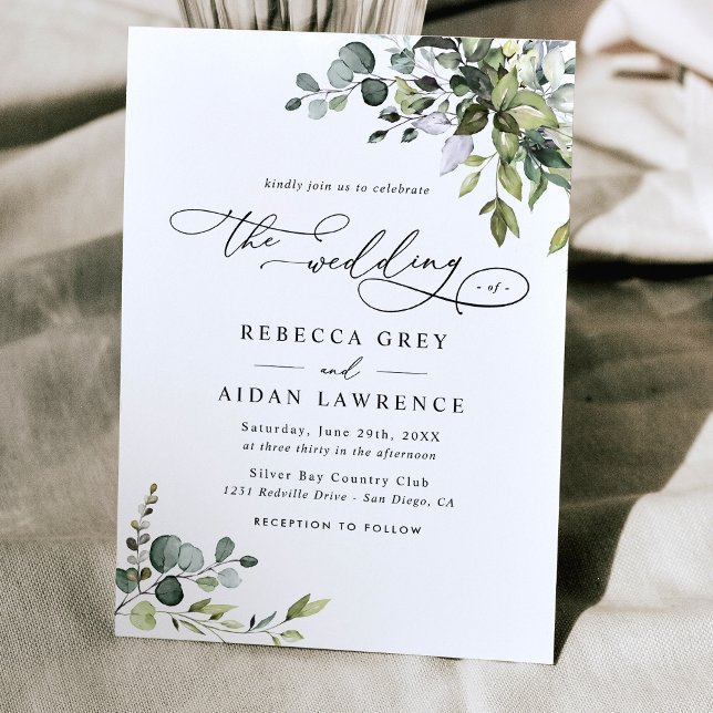 Dusty Blue Green Eucalyptus Greenery Wedding Invitation (Creator Uploaded)