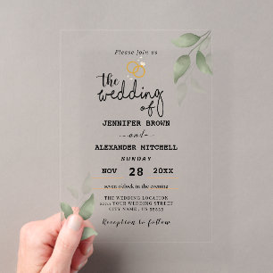 Dusty Blue Green Gold Eucalyptus Greenery Wedding  Acrylic Invitations